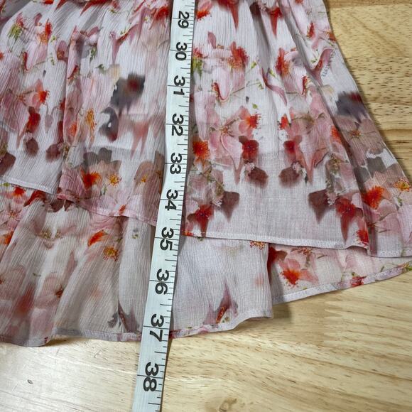 Allsaints NWT Ava Momo Floral Long Sleeve Ruffle Dress Size 2 Sheer Crinkle Pink - Picture 12 of 13